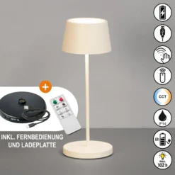 LED-Akku-Tischlampe Asena Pro sandbeige, 30 cm Metall IP54