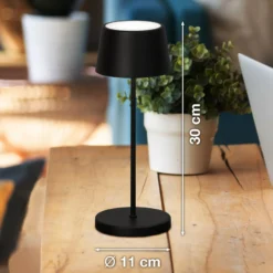 LED-Akku-Tischlampe Asena Pro sandschwarz, 30 cm Metall IP54