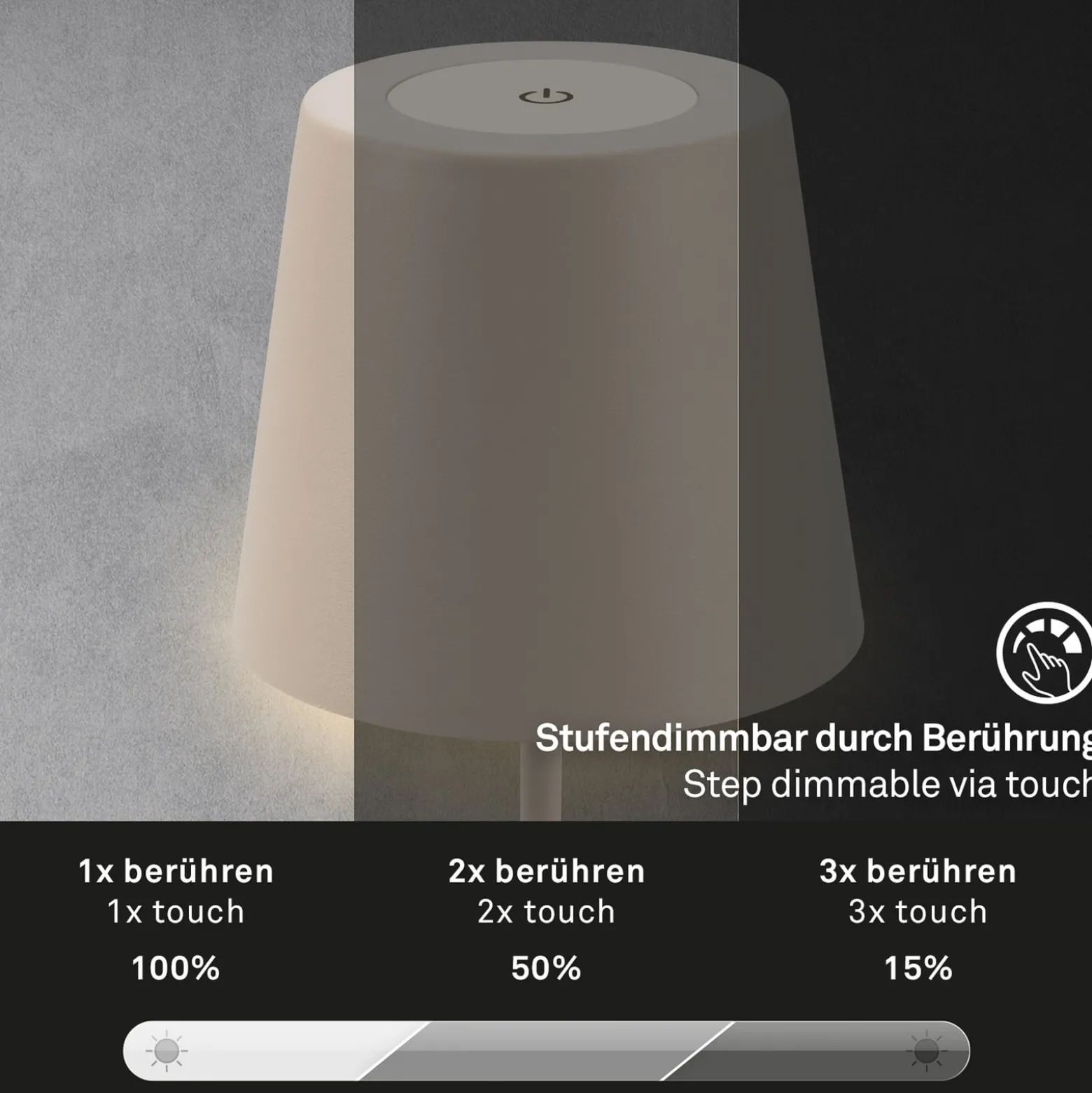 LED-Akku-Tischlampe 7508011, beige, 2.700 K IP44 Touchdimmer