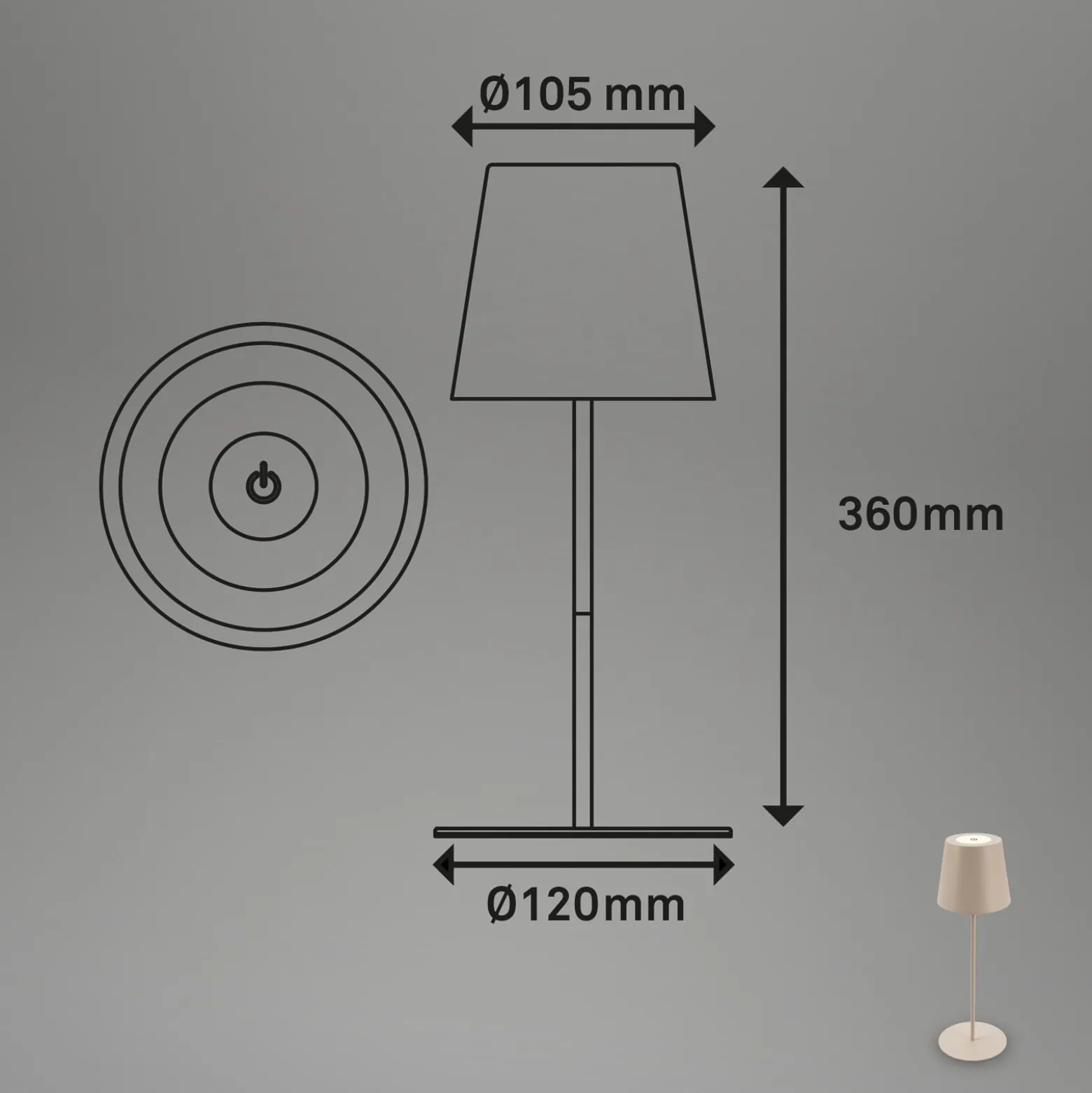 LED-Akku-Tischlampe 7508011, beige, 2.700 K IP44 Touchdimmer