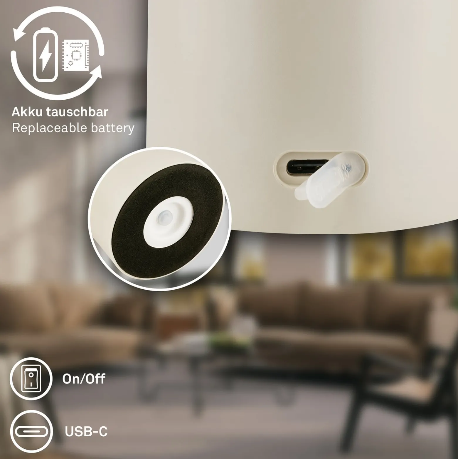 LED-Akku-Tischlampe Brilo unplugged Gila, braun/grau, 21 cm