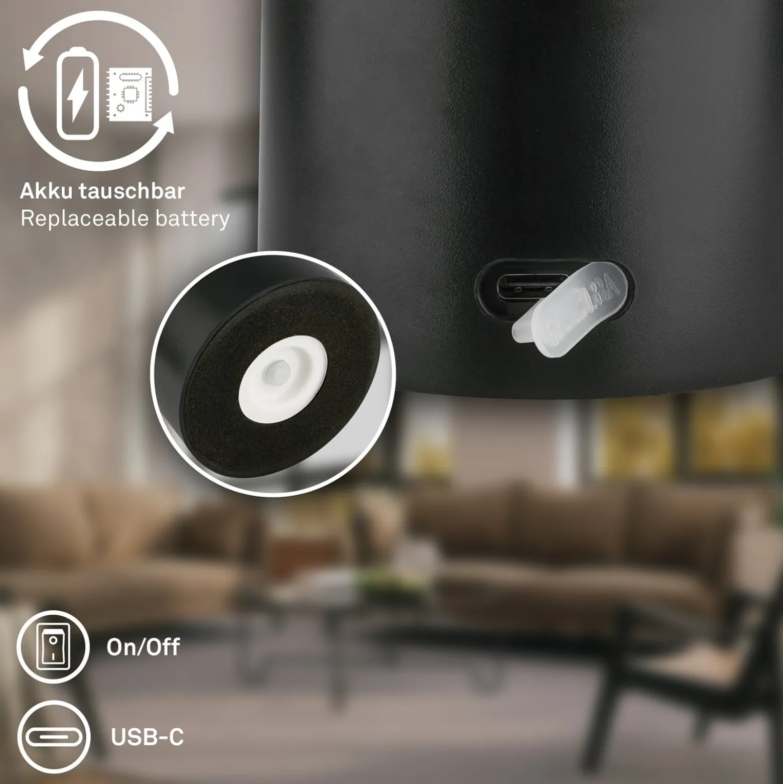 LED-Akku-Tischlampe Brilo unplugged Gila, gold/schwarz 21 cm