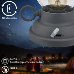 LED-Akku-Tischlampe Brilo unplugged Kanea, anthrazit, 18 cm
