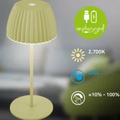 LED-Akku-Tischlampe Brilo unplugged Riffle, 20 cm, grün