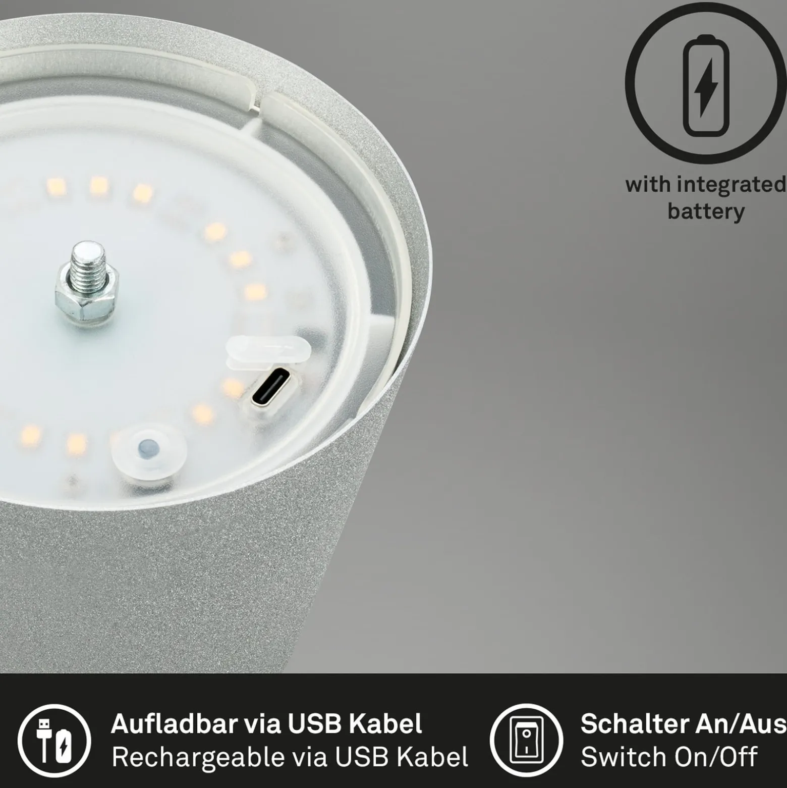 LED-Akku-Tischlampe 7508014 chrom matt 2.700 K IP44 Touchdim