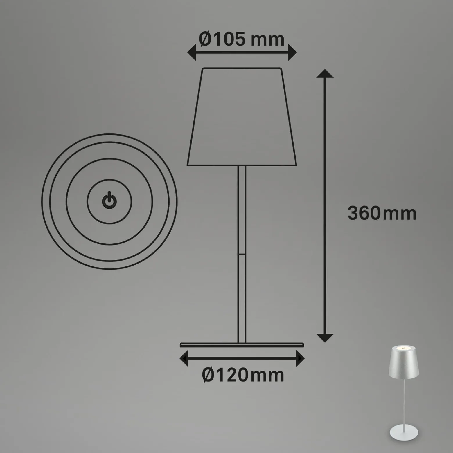 LED-Akku-Tischlampe 7508014 chrom matt 2.700 K IP44 Touchdim