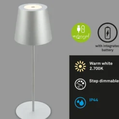 LED-Akku-Tischlampe 7508014 chrom matt 2.700 K IP44 Touchdim