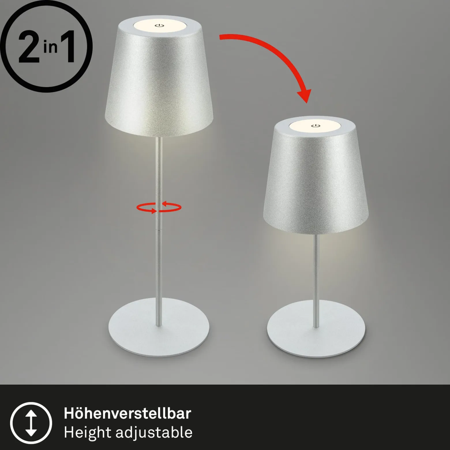 LED-Akku-Tischlampe 7508014 chrom matt 2.700 K IP44 Touchdim