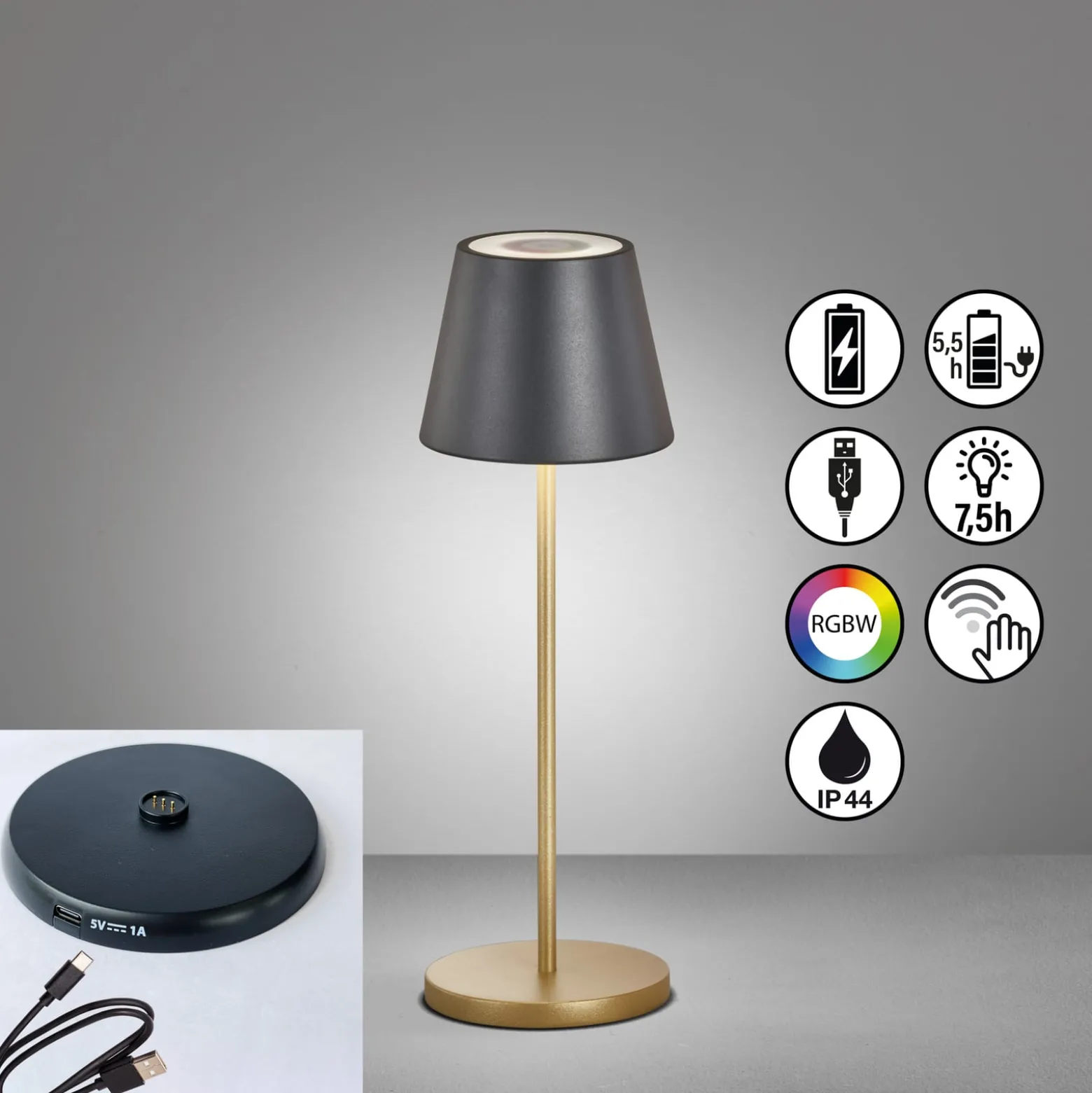 LED-Akku-Tischlampe Cosenza 2.0 34cm schwarz/gold