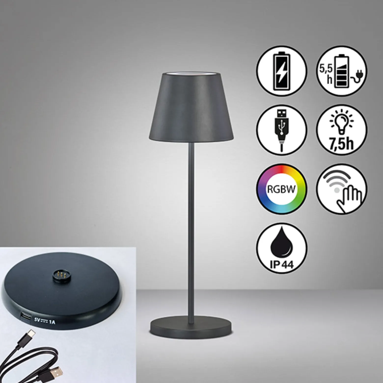 LED-Akku-Tischlampe Cosenza 2.0 Höhe 34 cm schwarz