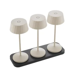 LED-Akku-Tischlampe Facetta, 3er-Set, beige, 22 cm, IP44