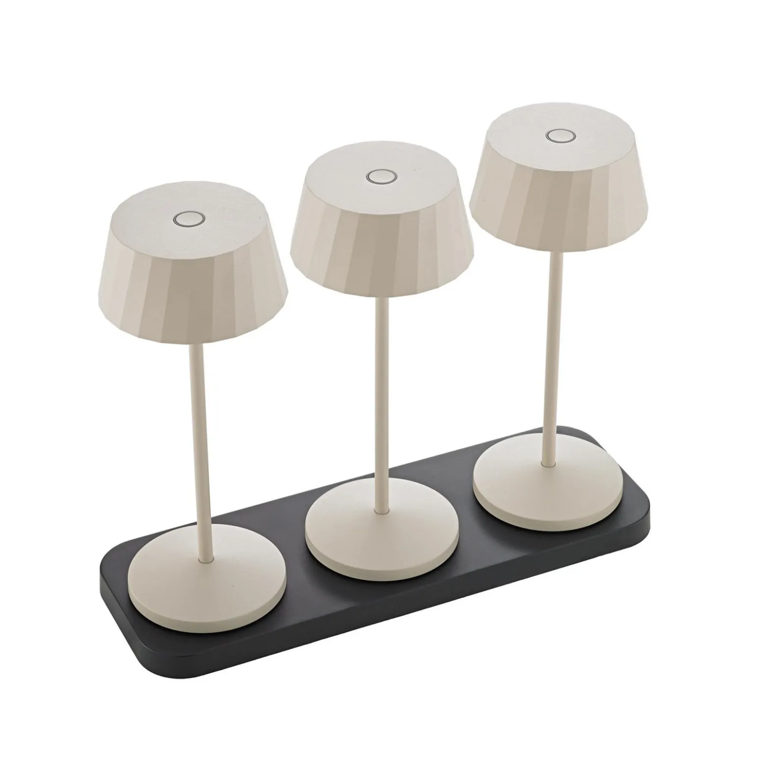 LED-Akku-Tischlampe Facetta, 3er-Set, beige, 22 cm, IP44