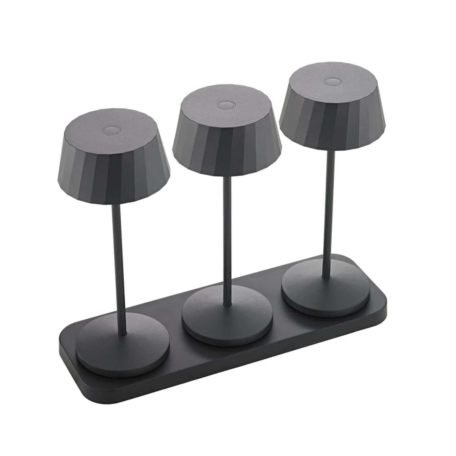 LED-Akku-Tischlampe Facetta, 3er-Set, schwarz, 22 cm, IP44