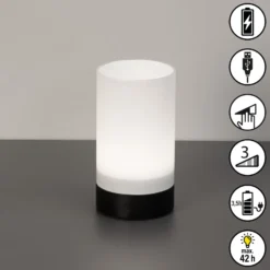 LED-Akku-Tischlampe Fenya, schwarz/opal matt Höhe 14 cm IP54