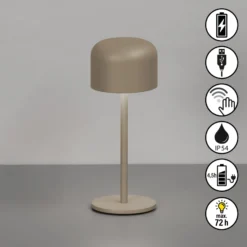 LED-Akku-Tischlampe Finley grau-braun Höhe 22 cm Metall IP54
