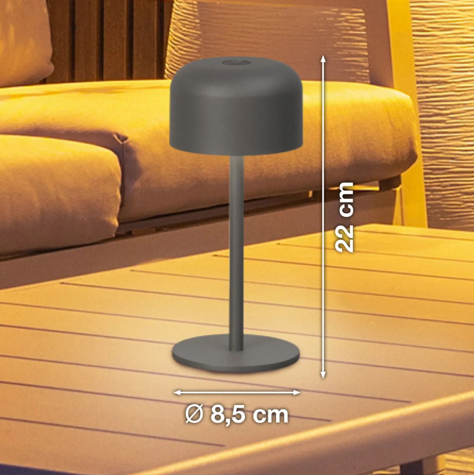 LED-Akku-Tischlampe Finley, sandgrau Höhe 22 cm Metall, IP54