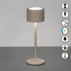 LED-Akku-Tischlampe Juna, grau-braun Höhe 25 cm Metall, IP54