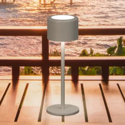 LED-Akku-Tischlampe Juna, grau-braun Höhe 25 cm Metall, IP54
