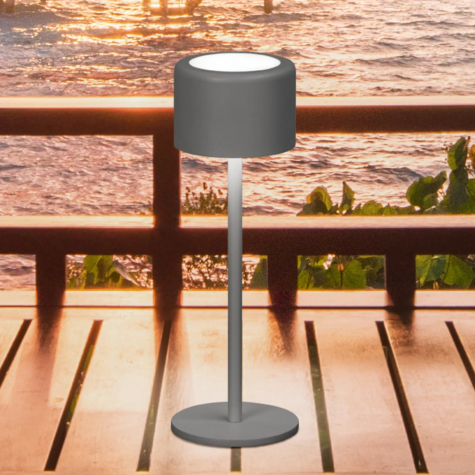 LED-Akku-Tischlampe Juna, sandgrau Höhe 25 cm Metall, IP54