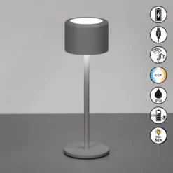 LED-Akku-Tischlampe Juna, sandgrau Höhe 25 cm Metall, IP54