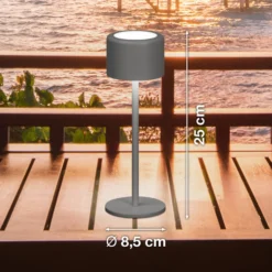 LED-Akku-Tischlampe Juna, sandgrau Höhe 25 cm Metall, IP54
