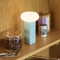 LED-Akku-Tischlampe LOW, blau, Höhe 20 cm, Metall, Dimmer