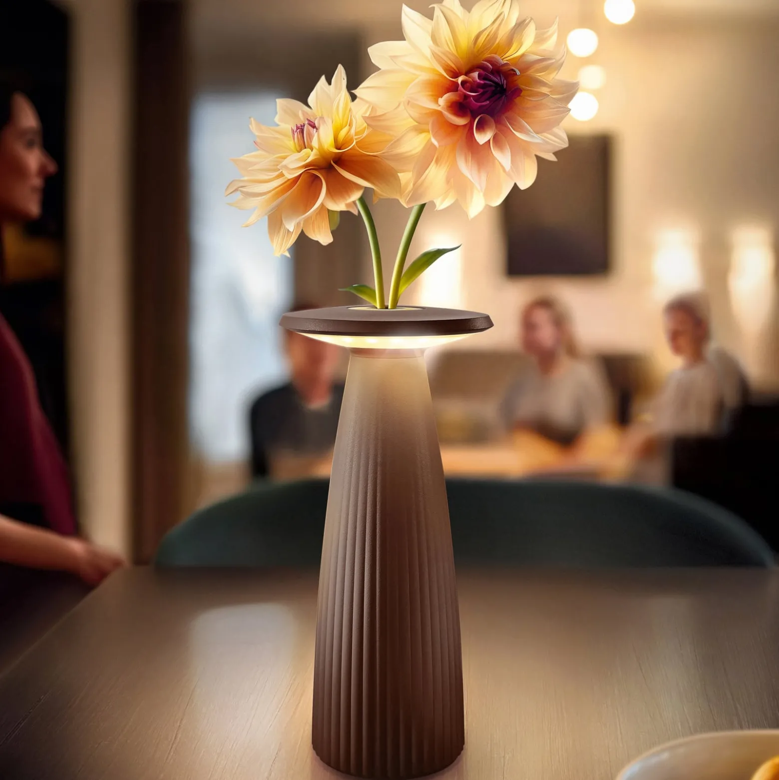 LED-Akku-Tischlampe Nuflair, rostbraun, IP54, dimmbar, 24 cm