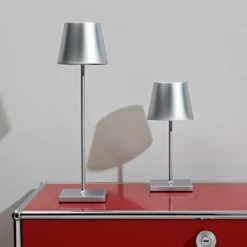 LED-Akkutischlampe Nuindie mini, Easy Connect, silber, dimm.