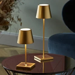 LED-Akkutischlampe Nuindie mini, USB-C, gold, IP54, dimmbar