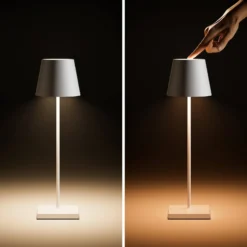 LED-Akkutischlampe Nuindie, USB-C, grau, IP54, dimmbar
