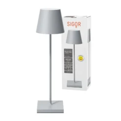 LED-Akkutischlampe Nuindie, USB-C, grau, IP54, dimmbar