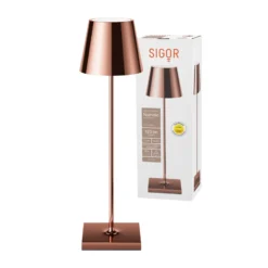 LED-Akkutischlampe Nuindie, USB-C, kupfer, IP54, dimmbar
