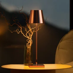 LED-Akkutischlampe Nuindie, USB-C, kupfer, IP54, dimmbar