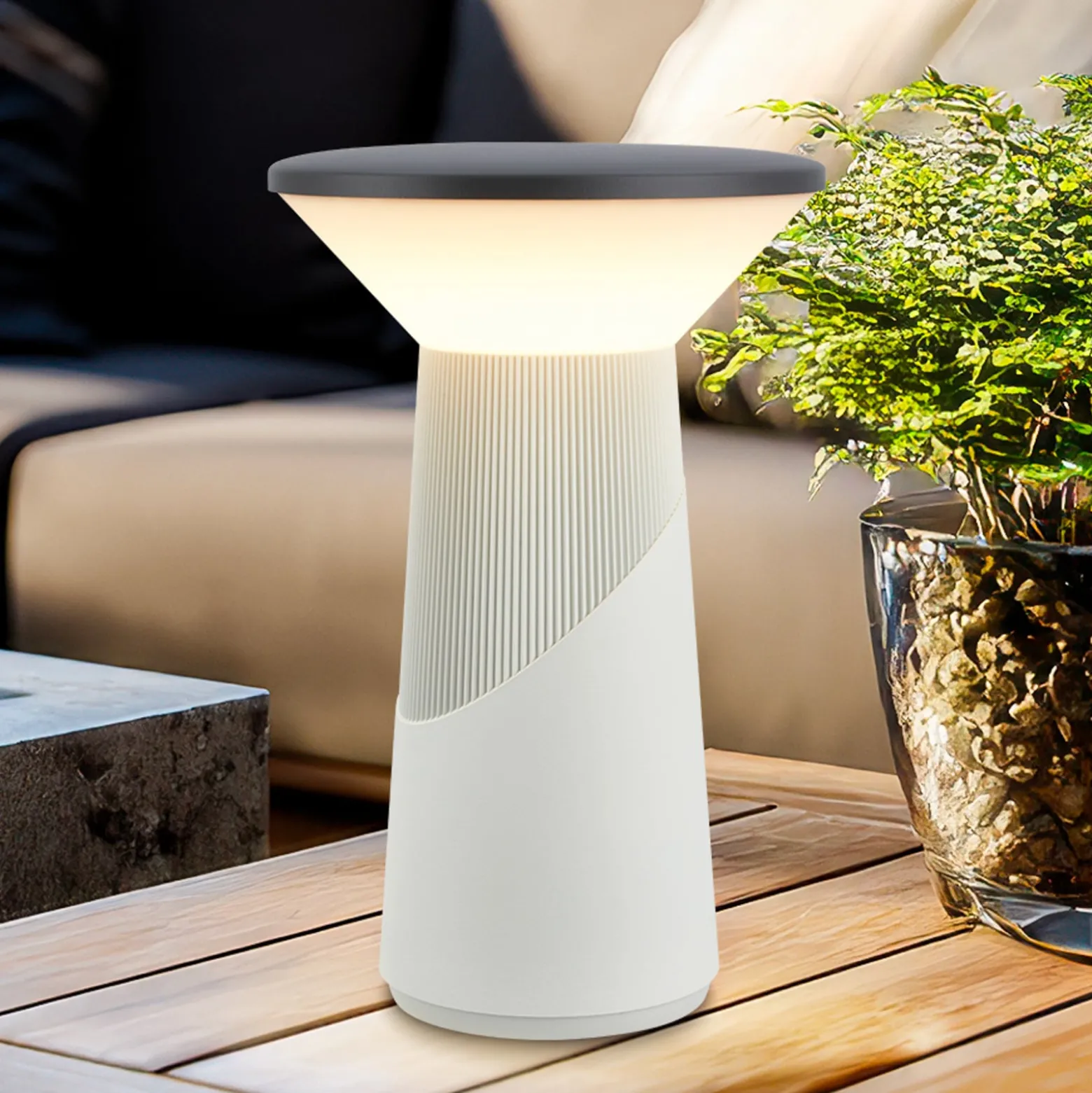 LED-Akku-Tischlampe Pilia anthrazit/hellgrau Höhe 24 cm IP44
