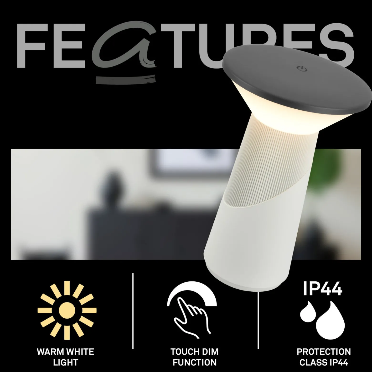 LED-Akku-Tischlampe Pilia anthrazit/hellgrau Höhe 24 cm IP44