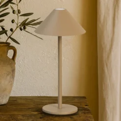 LED-Akku-Tischlampe Prato, greige, Höhe 25 cm Metall IP54
