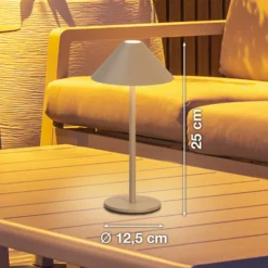 LED-Akku-Tischlampe Prato, greige, Höhe 25 cm Metall IP54