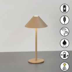 LED-Akku-Tischlampe Prato, greige, Höhe 25 cm Metall IP54