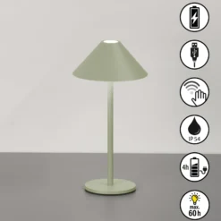 LED-Akku-Tischlampe Prato, salbeigrün Höhe 25 cm Metall IP54