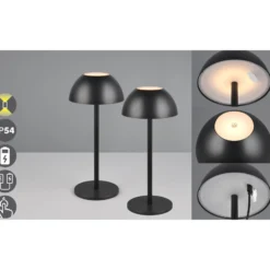 LED-Akku-Tischlampe Ricardo, schwarz, Höhe 30 cm, Kunststoff