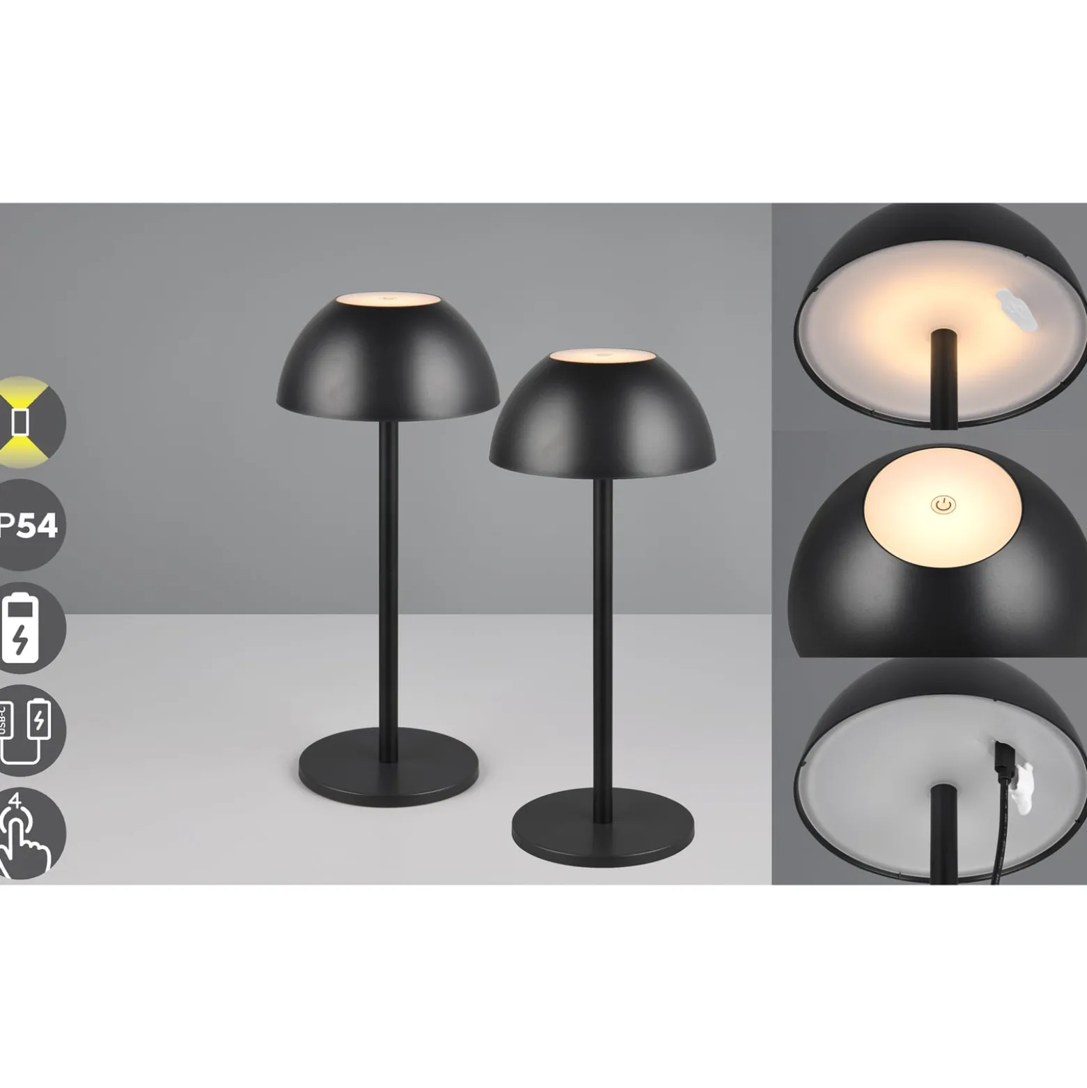 LED-Akku-Tischlampe Ricardo, schwarz, Höhe 30 cm, Kunststoff