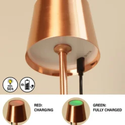 LED-Akku-Tischlampe Roxi, kupferfarben, Metall, IP54, Dimmer