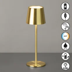 LED-Akku-Tischlampe Roxi, messingfarben, Metall, IP54 Dimmer