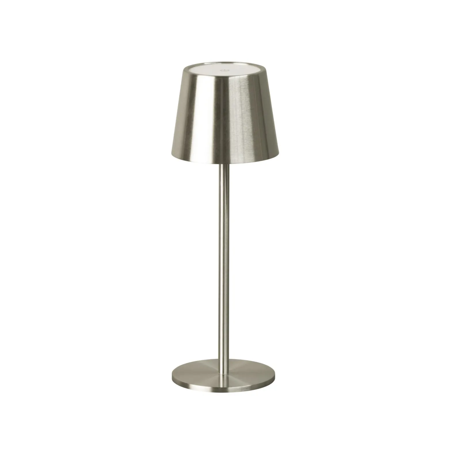 LED-Akku-Tischlampe Roxi, nickelfarben, Metall, IP54, Dimmer