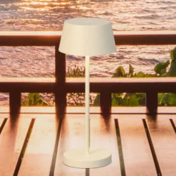 LED-Akku-Tischlampe Sienna Pro sandbeige, 24 cm, Metall IP54