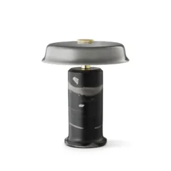 LED-Akku-Tischlampe Trip No. 2, aschgrau/grau, Marmor, Glas