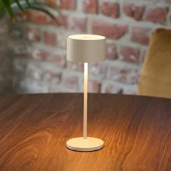 LED-Akku-Tischlampe Veluna, beige, Höhe 25 cm, IP44, dim CCT