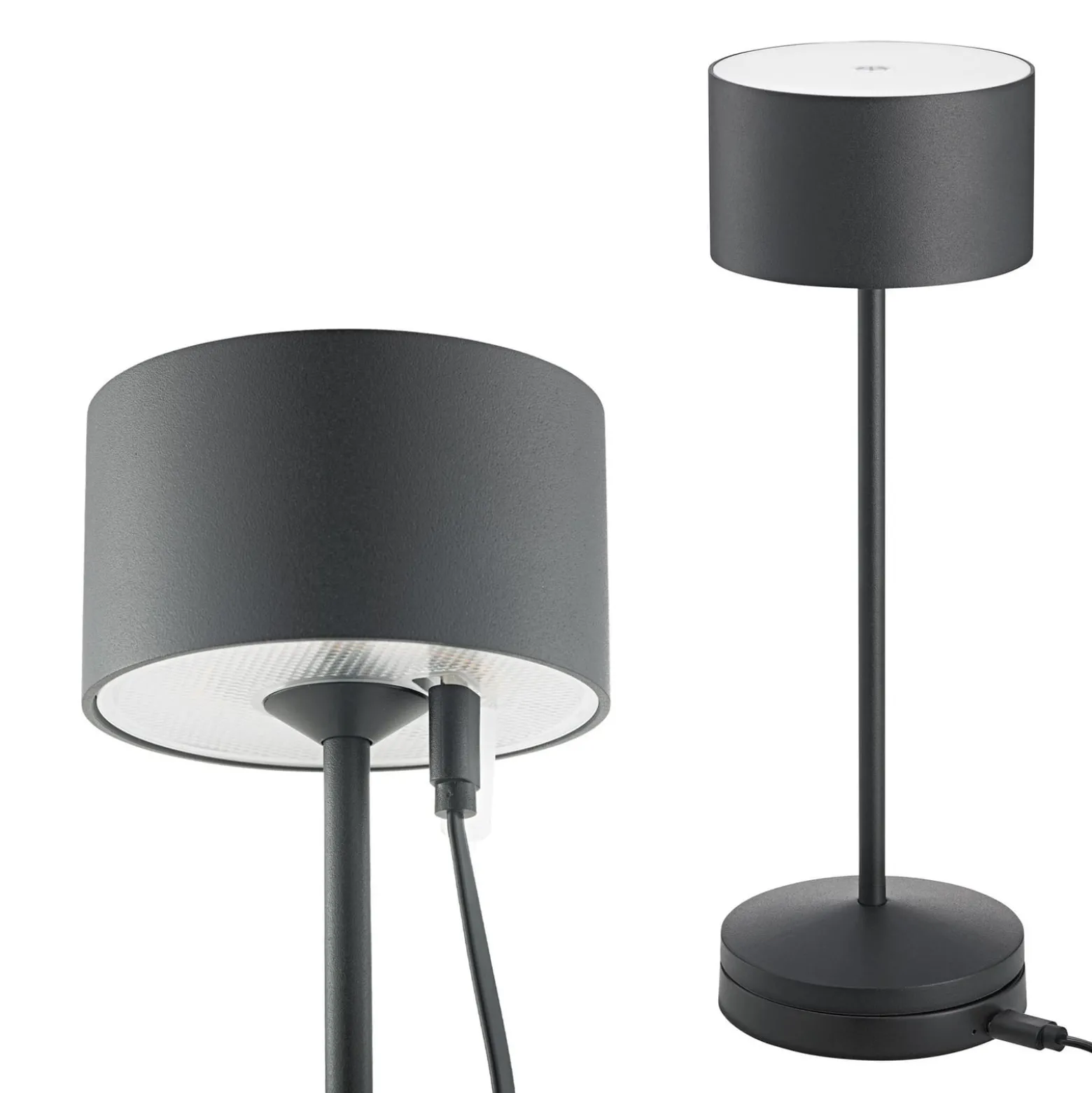 LED-Akku-Tischlampe Veluna, schwarz, Höhe 25 cm IP44 dim CCT