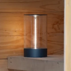 LED-Akku-Tischleuchte Edison, Höhe 23 cm, grau/klar, IP54