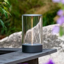 LED-Akku-Tischleuchte Edison, Höhe 23 cm, grau/klar, IP54